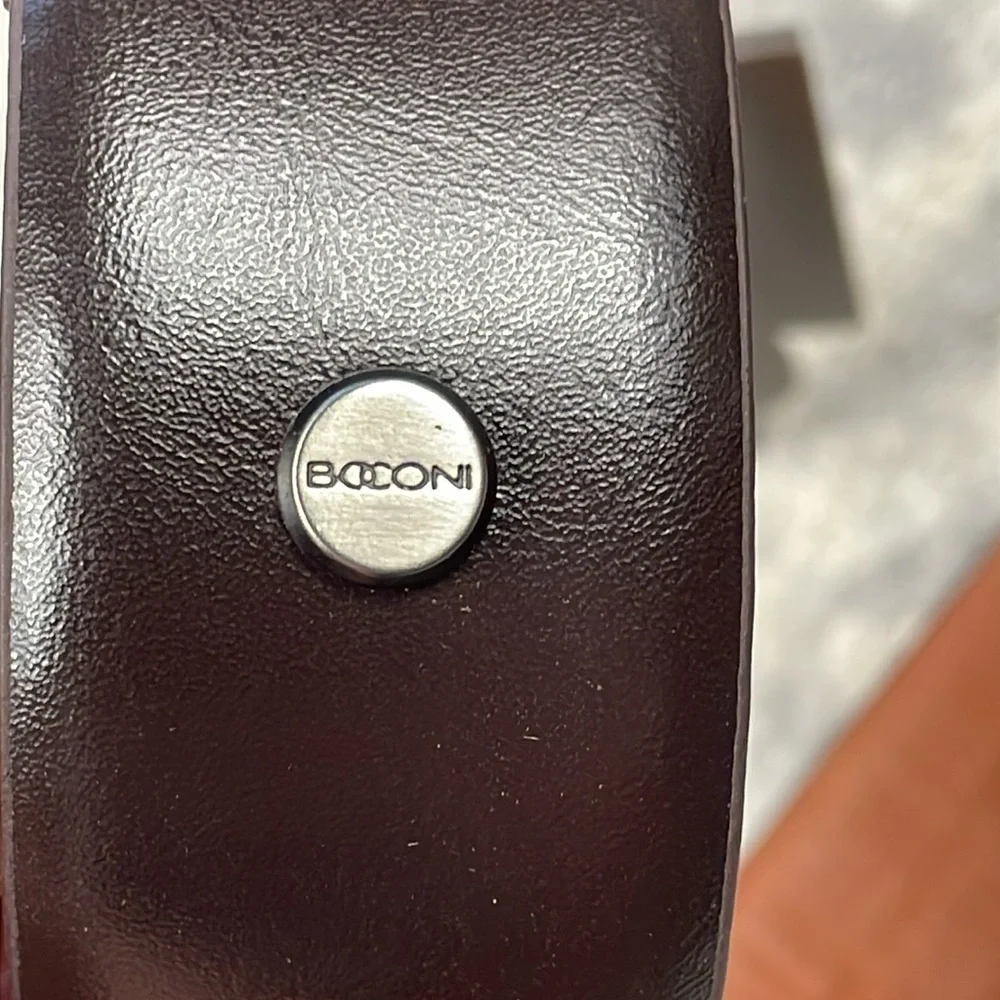 NWT Boconi Dark Brown Genuine Leather Belt Chrome Hardware Sz 42